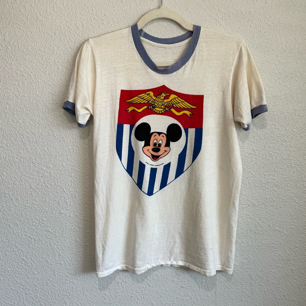 VTG Mickey Mouse Walt Disney Productions Patriotic Ringer Tee Small 70s 80s - Picture 1 of 9